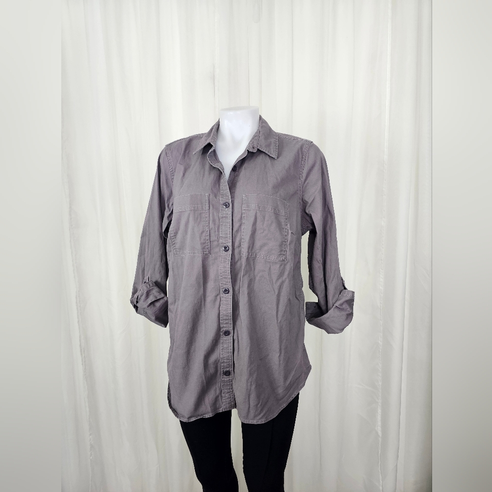 L.L. Bean Casual Button-Up Utility Shirt in Dusty Lavender Gray Tencel Medium